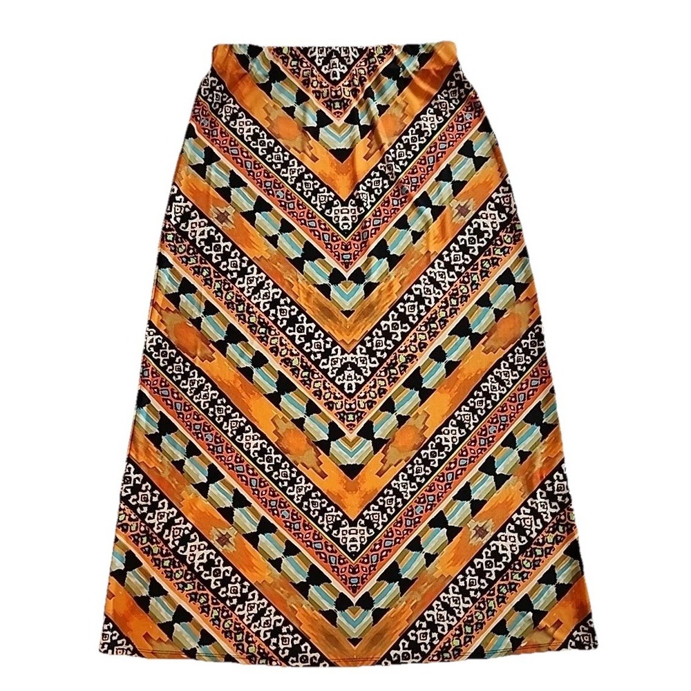 ECI New York Midi Skirt Boho Southwestern Colorful Stretch Comfort Womens Sz L